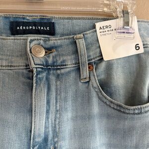NWT Aeropostale Sky Blue High Rise Bell Flare Leg Stretch Jeans Cut Fray Bottoms